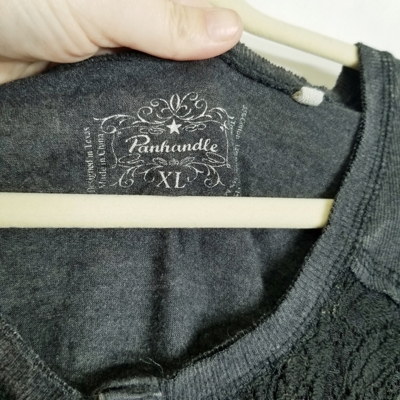 Panhandle Embroidered Long Accent sleeve tee lace pearl‎ snap buttons size XL - Picture 10 of 13